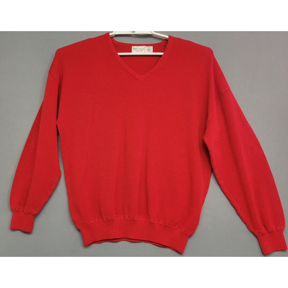 Vintage St. Croix Knits Sweater Mens Medium Red V-neck Textured Long Sleeves